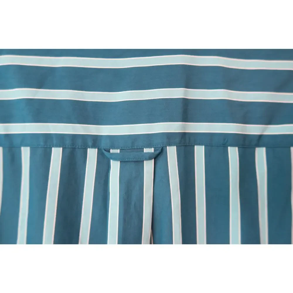Lafayette 148 New York Teal & White Striped Popover Blouse